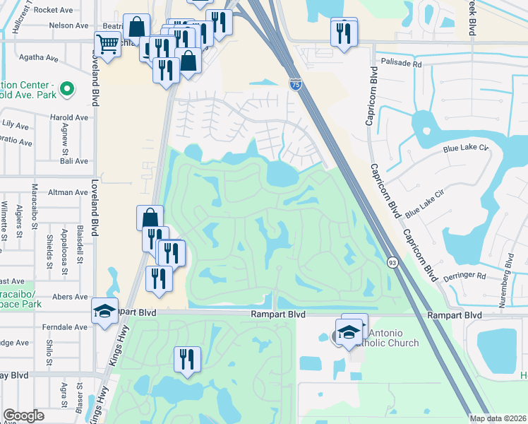 map of restaurants, bars, coffee shops, grocery stores, and more near 24297 Westgate Boulevard in Punta Gorda