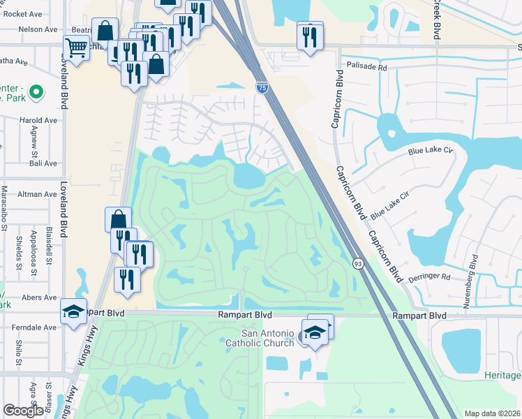 map of restaurants, bars, coffee shops, grocery stores, and more near 24340 Westgate Boulevard in Port Charlotte