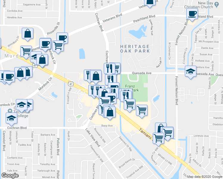 map of restaurants, bars, coffee shops, grocery stores, and more near 1804 Tamiami Trail in Port Charlotte
