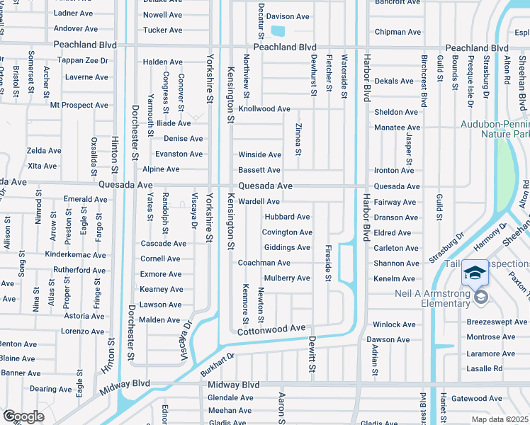 map of restaurants, bars, coffee shops, grocery stores, and more near 21237 Wardell Avenue in Port Charlotte