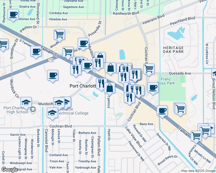 map of restaurants, bars, coffee shops, grocery stores, and more near 1617 Tamiami Trail in Port Charlotte