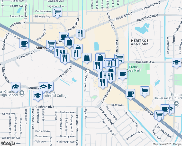 map of restaurants, bars, coffee shops, grocery stores, and more near 1617 Tamiami Trail in Port Charlotte