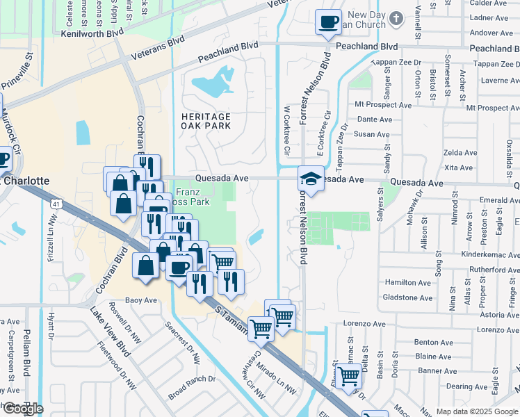 map of restaurants, bars, coffee shops, grocery stores, and more near 19505 Quesada Avenue in Port Charlotte