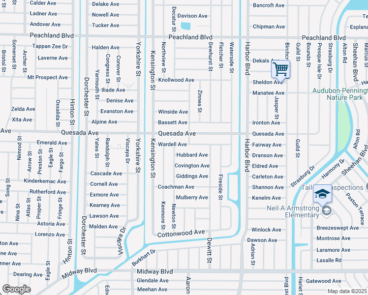 map of restaurants, bars, coffee shops, grocery stores, and more near 21237 Wardell Ave in Port Charlotte