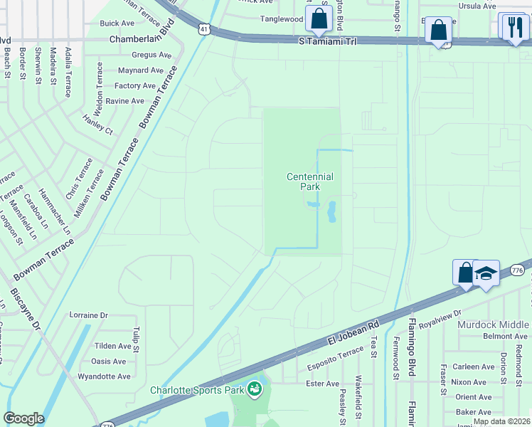 map of restaurants, bars, coffee shops, grocery stores, and more near Howell Street in Port Charlotte