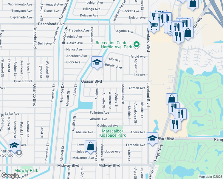 map of restaurants, bars, coffee shops, grocery stores, and more near 23349 Altman Avenue in Port Charlotte