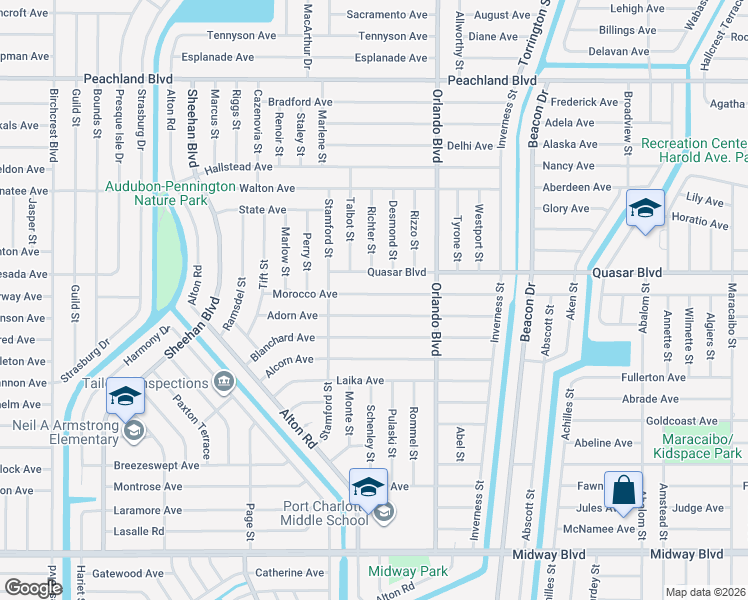 map of restaurants, bars, coffee shops, grocery stores, and more near 22439 Morocco Avenue in Port Charlotte