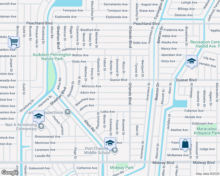 map of restaurants, bars, coffee shops, grocery stores, and more near 22439 Morocco Avenue in Port Charlotte