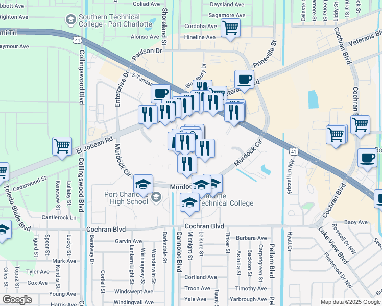 map of restaurants, bars, coffee shops, grocery stores, and more near 1441 Tamiami Trail in Port Charlotte
