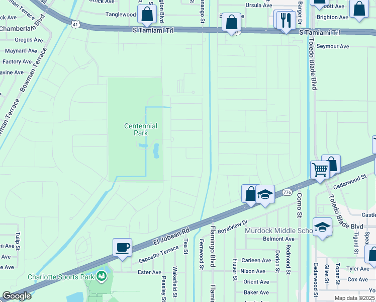 map of restaurants, bars, coffee shops, grocery stores, and more near 1521 Sunset Preserve Way in Port Charlotte