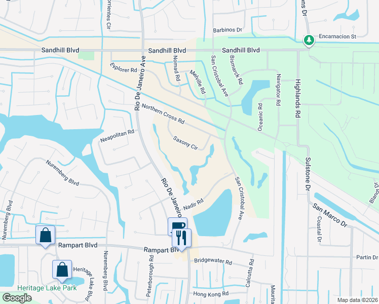 map of restaurants, bars, coffee shops, grocery stores, and more near 1315 Saxony Circle in Punta Gorda