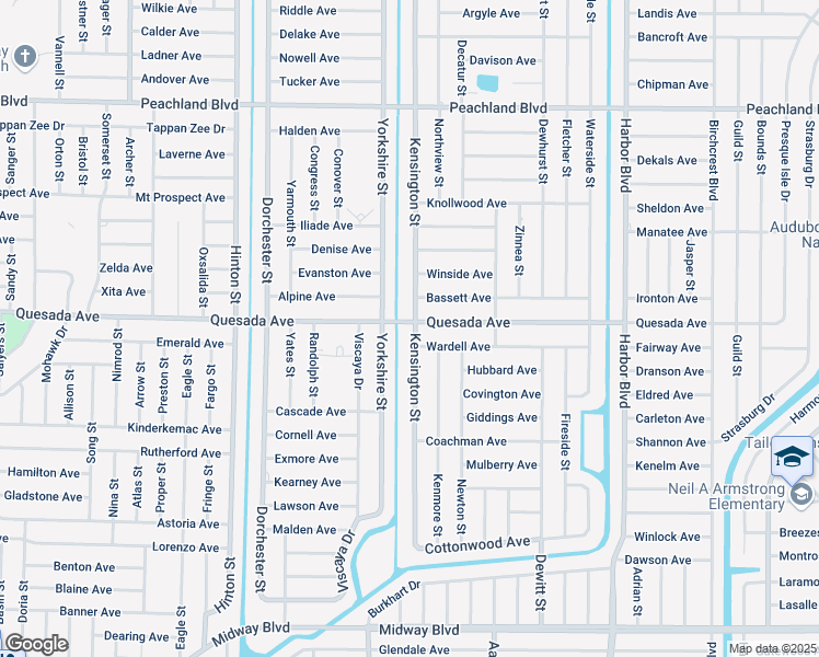 map of restaurants, bars, coffee shops, grocery stores, and more near 1281 Kensington Street in Port Charlotte