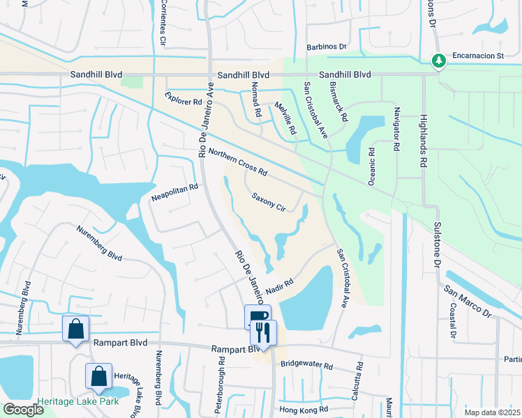 map of restaurants, bars, coffee shops, grocery stores, and more near 1275 Saxony Circle in Punta Gorda