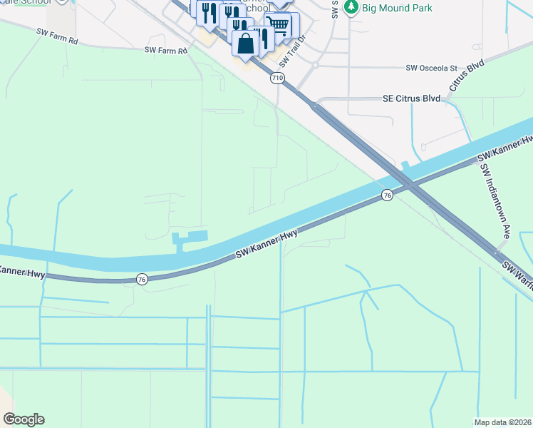 map of restaurants, bars, coffee shops, grocery stores, and more near 15360 Southwest Palm Drive in Indiantown