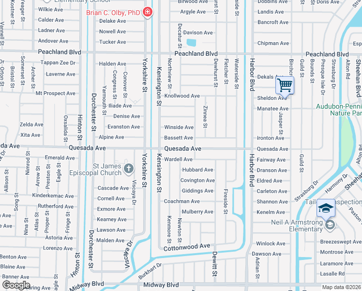 map of restaurants, bars, coffee shops, grocery stores, and more near 21240 Quesada Avenue in Port Charlotte