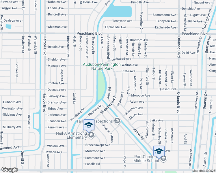 map of restaurants, bars, coffee shops, grocery stores, and more near 1257 Alton Road in Port Charlotte