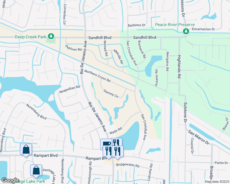 map of restaurants, bars, coffee shops, grocery stores, and more near 1306 Saxony Circle in Punta Gorda