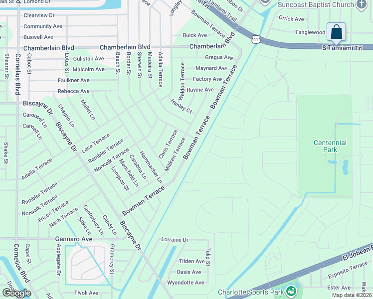 map of restaurants, bars, coffee shops, grocery stores, and more near 1003 Bowman Terrace in Port Charlotte