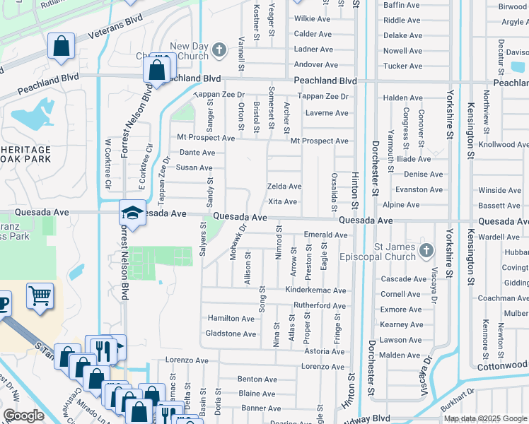 map of restaurants, bars, coffee shops, grocery stores, and more near 20280 Quesada Avenue in Port Charlotte