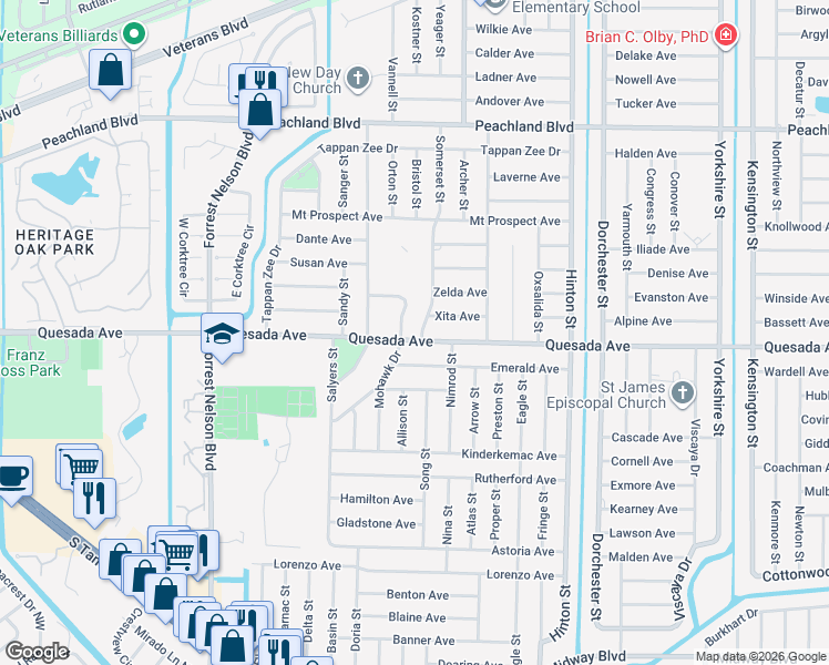 map of restaurants, bars, coffee shops, grocery stores, and more near 20280 Quesada Avenue in Port Charlotte