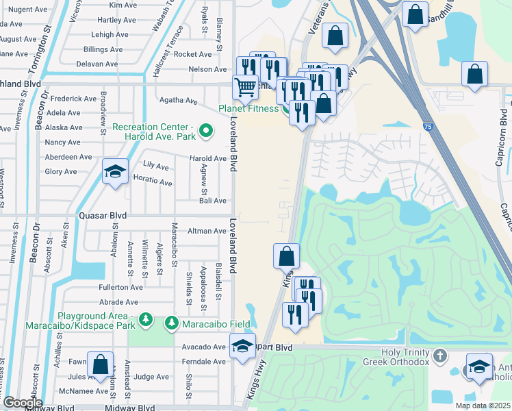 map of restaurants, bars, coffee shops, grocery stores, and more near 1200 Loveland Boulevard in Punta Gorda