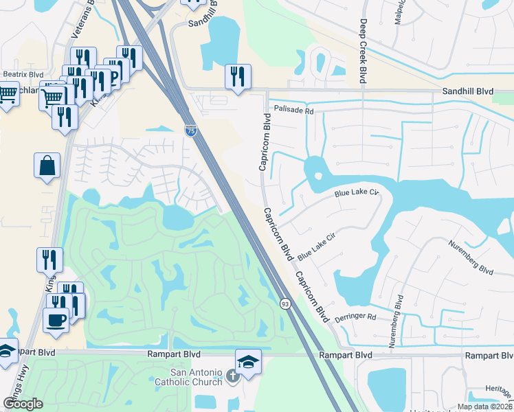 map of restaurants, bars, coffee shops, grocery stores, and more near 1249 Capricorn Boulevard in Punta Gorda