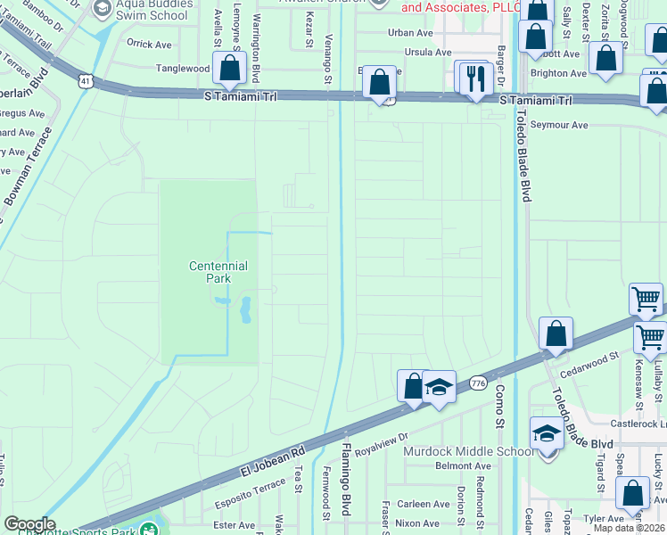 map of restaurants, bars, coffee shops, grocery stores, and more near 1033 Buena Vista Circle in Port Charlotte