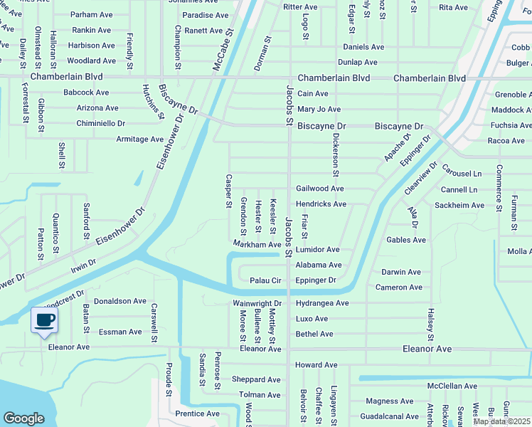 map of restaurants, bars, coffee shops, grocery stores, and more near 1282 Hester Street in Port Charlotte