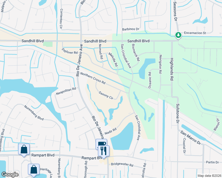 map of restaurants, bars, coffee shops, grocery stores, and more near 1306 Saxony Circle in Punta Gorda