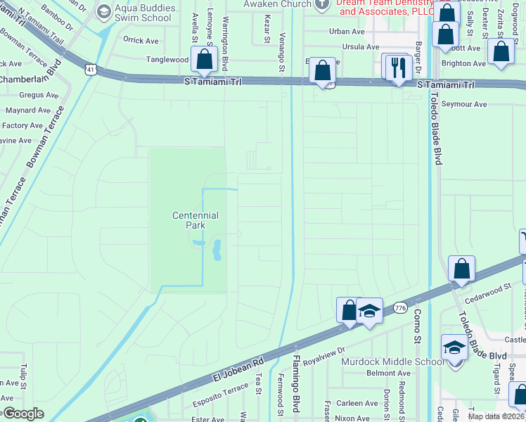 map of restaurants, bars, coffee shops, grocery stores, and more near Starlite Lane in Port Charlotte
