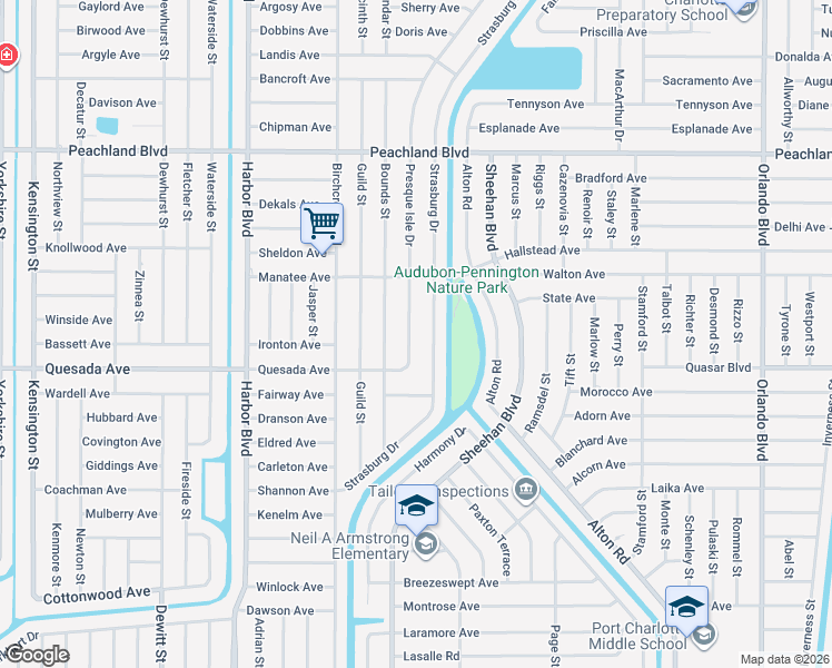 map of restaurants, bars, coffee shops, grocery stores, and more near 1232 Presque Isle Drive in Port Charlotte