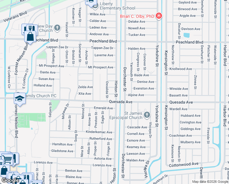 map of restaurants, bars, coffee shops, grocery stores, and more near 20430 Zana Avenue in Port Charlotte