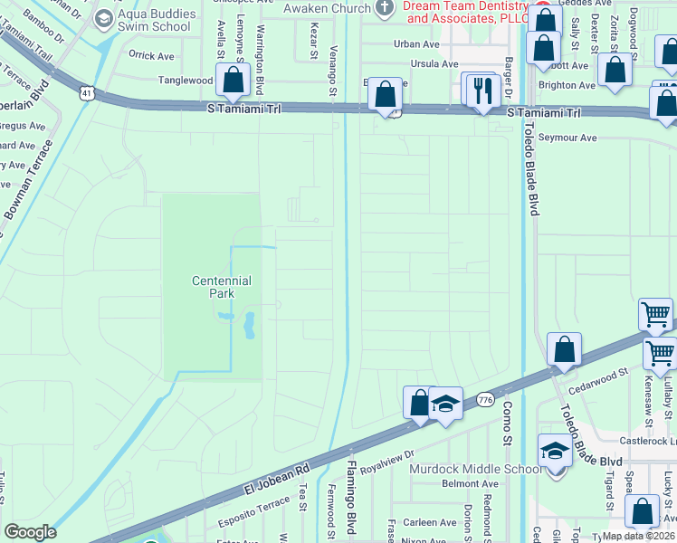 map of restaurants, bars, coffee shops, grocery stores, and more near Jenks Drive in Port Charlotte