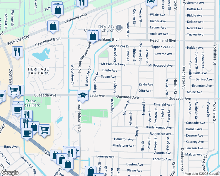 map of restaurants, bars, coffee shops, grocery stores, and more near 20150 Ventura Avenue in Port Charlotte