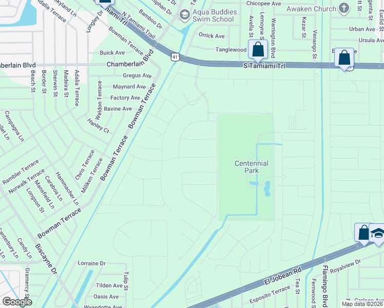 map of restaurants, bars, coffee shops, grocery stores, and more near Laramore Avenue in Charlotte County