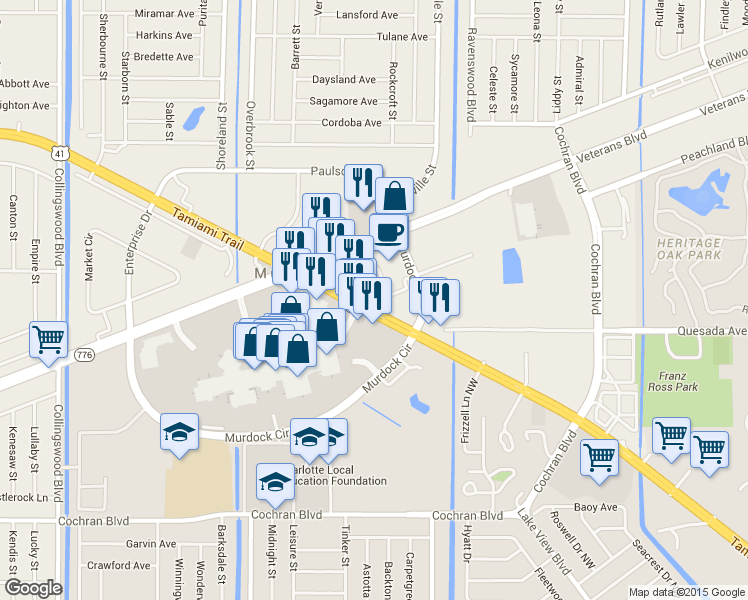 map of restaurants, bars, coffee shops, grocery stores, and more near 1470 Tamiami Trail in Port Charlotte