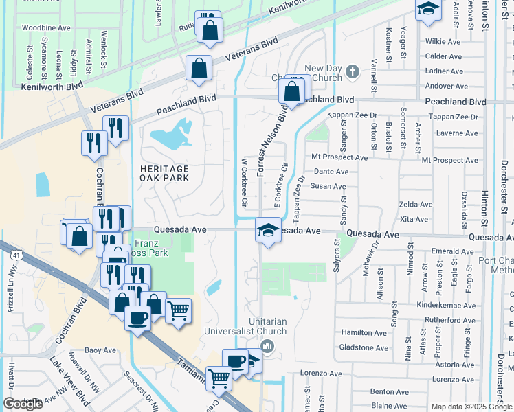 map of restaurants, bars, coffee shops, grocery stores, and more near 1271 West Corktree Circle in Port Charlotte