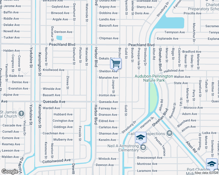 map of restaurants, bars, coffee shops, grocery stores, and more near 1208 Ardella Street in Port Charlotte