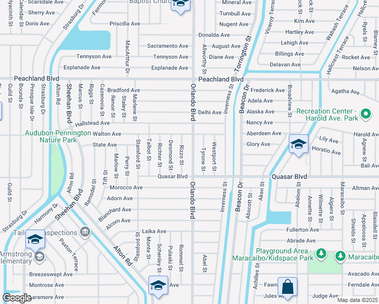 map of restaurants, bars, coffee shops, grocery stores, and more near 1203 Orlando Boulevard in Port Charlotte