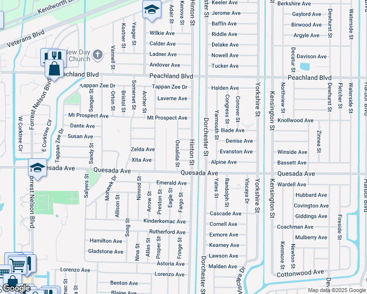 map of restaurants, bars, coffee shops, grocery stores, and more near 20430 Zana Avenue in Port Charlotte