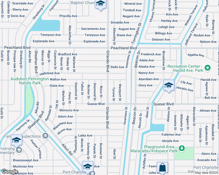 map of restaurants, bars, coffee shops, grocery stores, and more near 1192 Orlando Boulevard in Port Charlotte