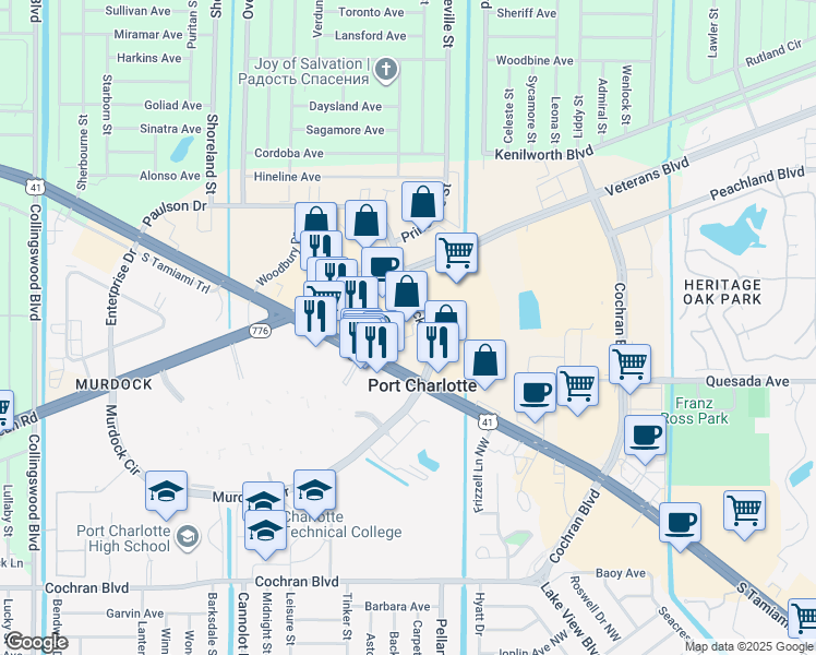 map of restaurants, bars, coffee shops, grocery stores, and more near 1400A Tamiami Trail in Port Charlotte