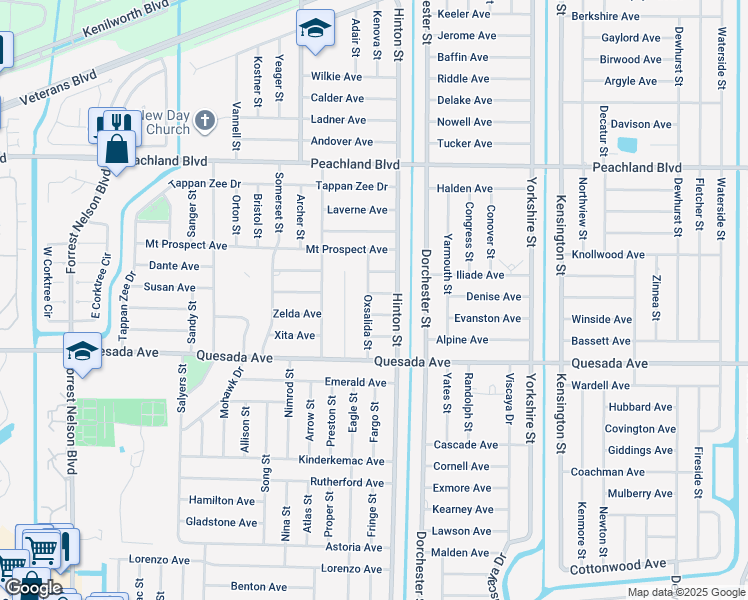 map of restaurants, bars, coffee shops, grocery stores, and more near 20430 Zana Avenue in Port Charlotte