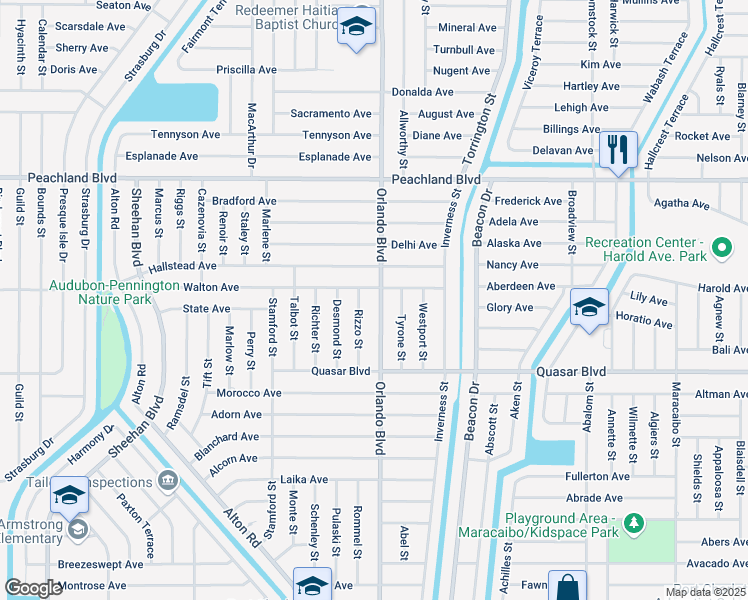 map of restaurants, bars, coffee shops, grocery stores, and more near 1141 Orlando Boulevard in Port Charlotte