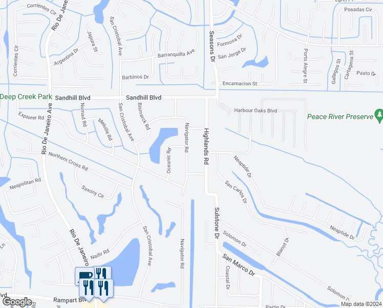 map of restaurants, bars, coffee shops, grocery stores, and more near 1196 Navigator Road in Punta Gorda