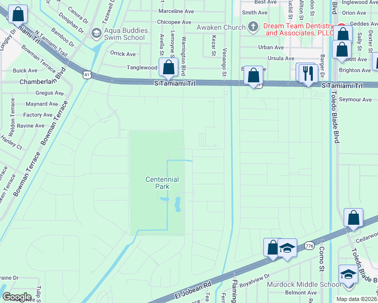 map of restaurants, bars, coffee shops, grocery stores, and more near Castle Avenue in Port Charlotte