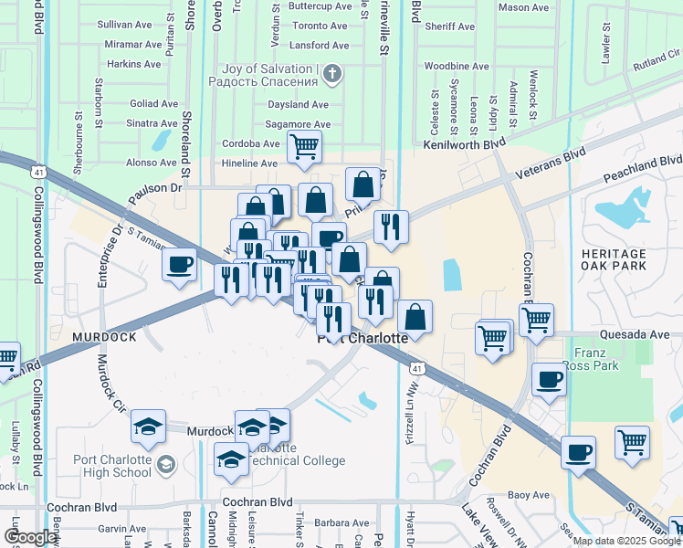 map of restaurants, bars, coffee shops, grocery stores, and more near 1400A Tamiami Trail in Port Charlotte