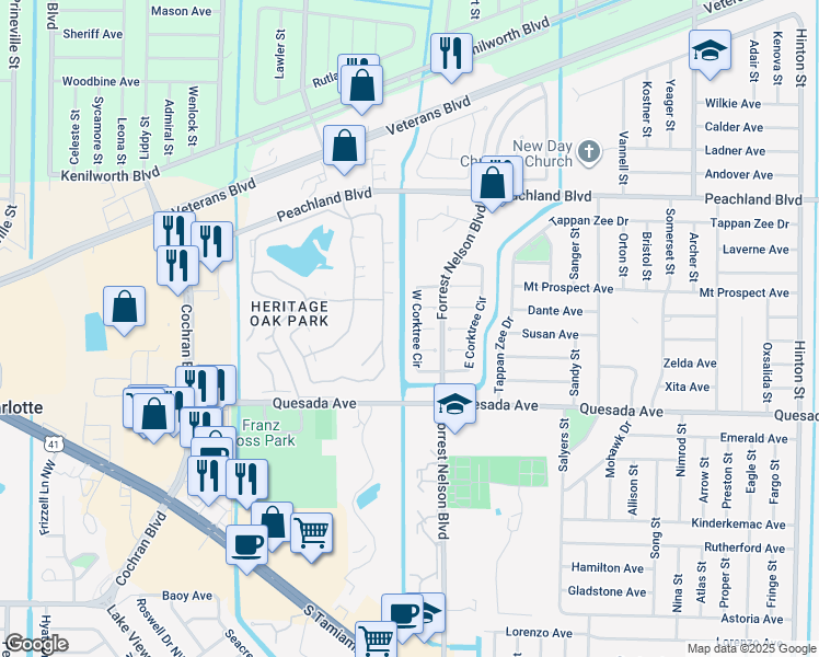 map of restaurants, bars, coffee shops, grocery stores, and more near 1348 West Corktree Circle in Port Charlotte