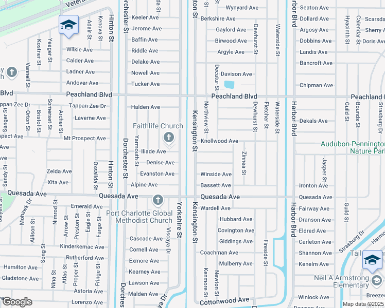 map of restaurants, bars, coffee shops, grocery stores, and more near 1157 Kensington Street in Port Charlotte