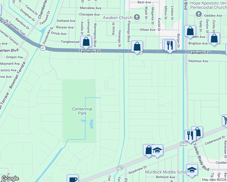map of restaurants, bars, coffee shops, grocery stores, and more near Castle Avenue in Charlotte County